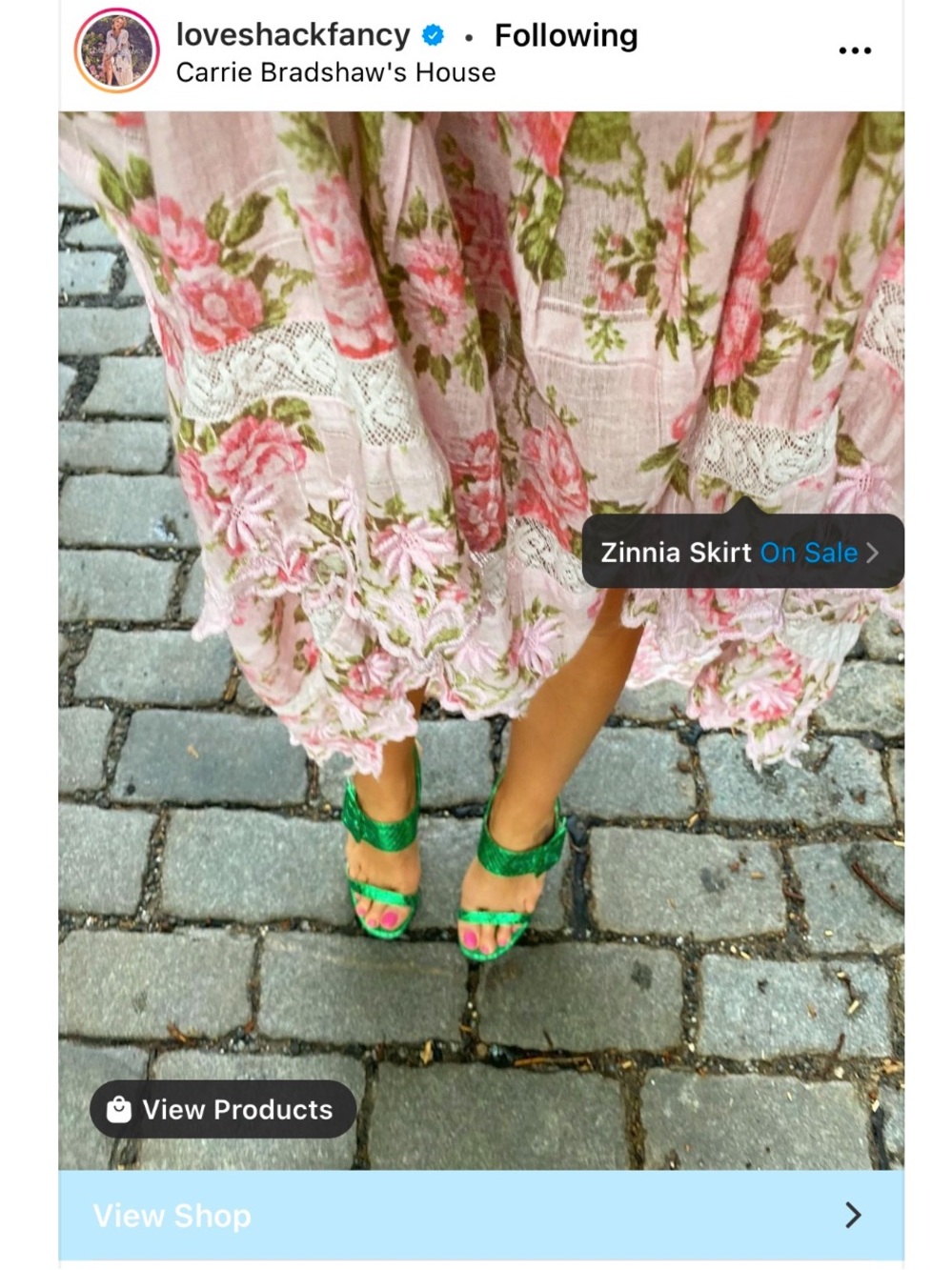 LoveShackFancy Pink Floral Zinnia Skirt